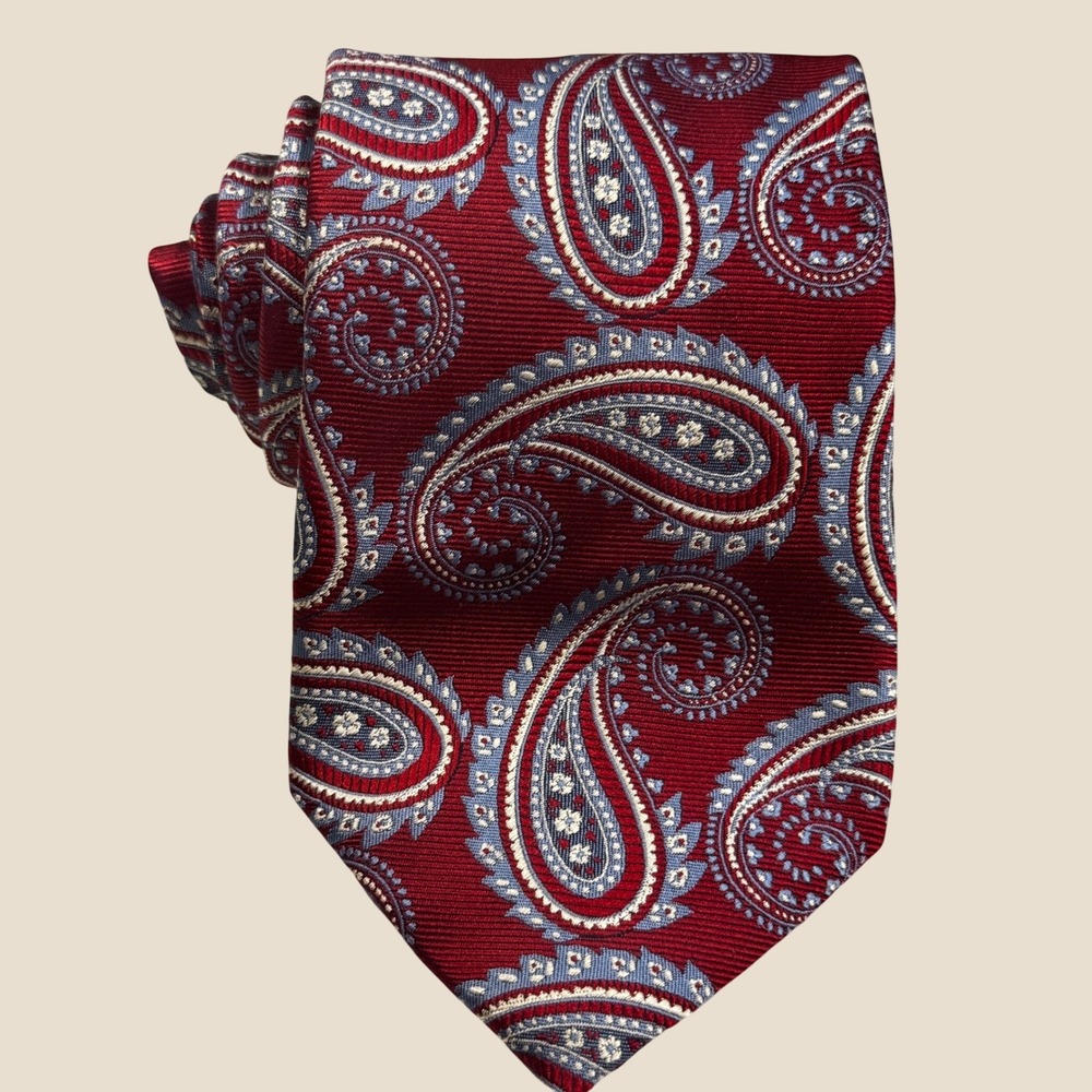 Jos. A. Bank Classic Collection Red Blue Paisley 100% Silk Hand Finished Tie